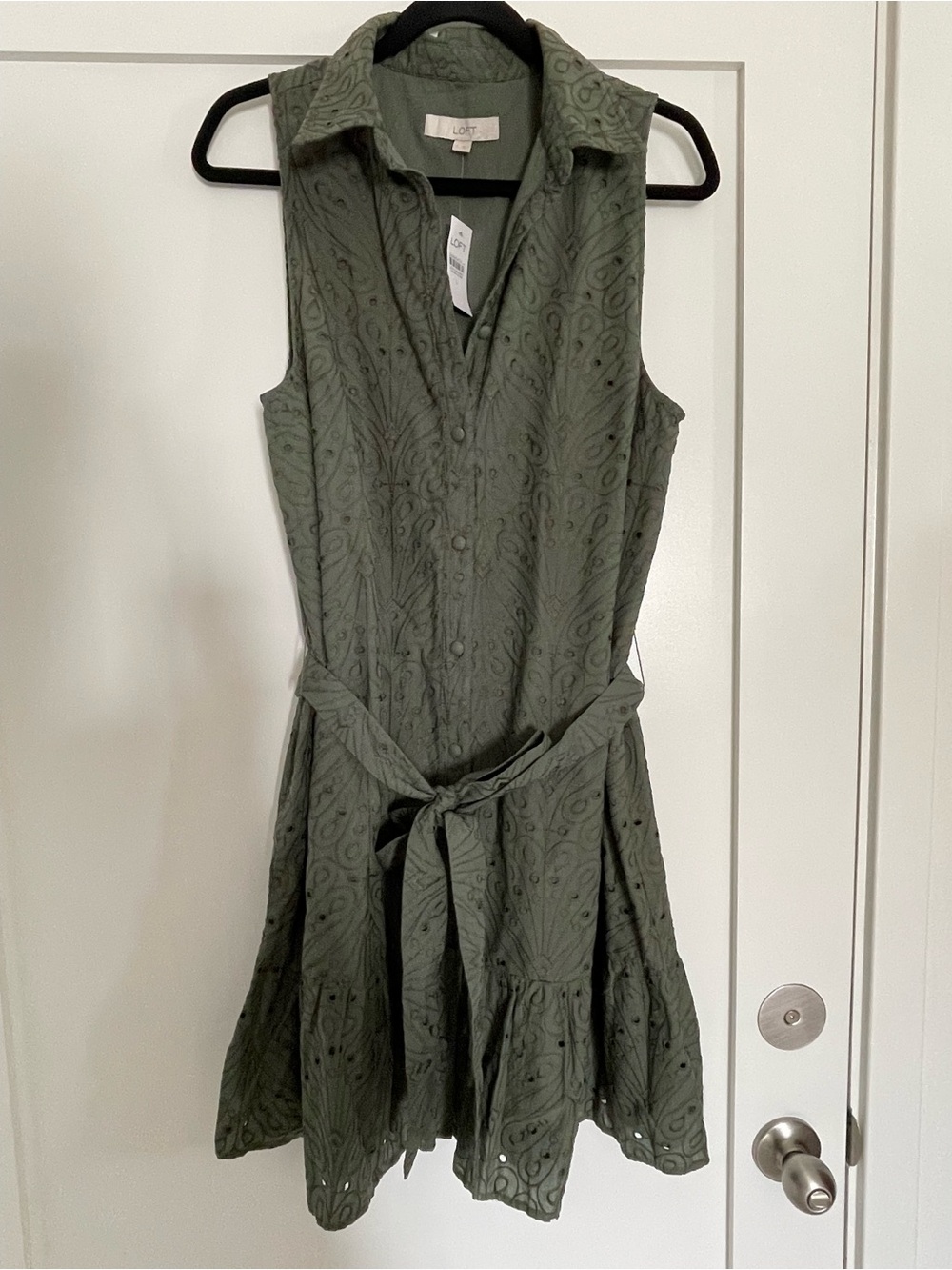 Beautiful LOFT Women's Army Green Eyelet Summer Sleeveless Dress